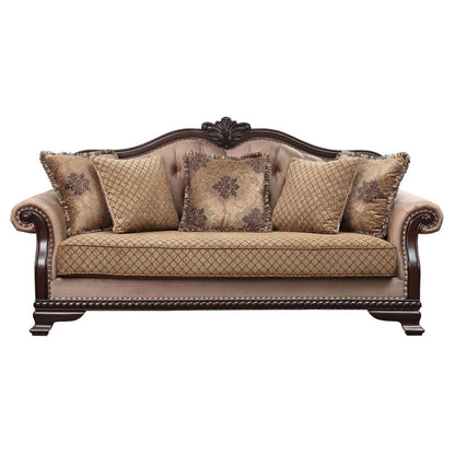 Chateau De Ville - Sofa With 5 Pillows (Same Lv01588) - Fabric & Espresso, alternate view 3 with wood construction