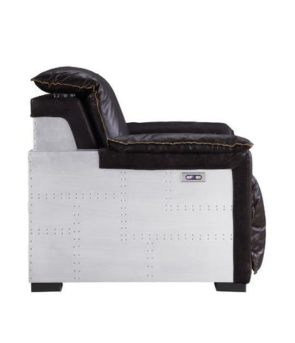 Misezon - Power Motion Recliner - Dark Top Grain Brown Leather & Aluminum