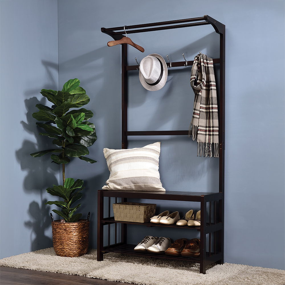Pieria - Hall Tree - Espresso, alternate view 2 with wood construction