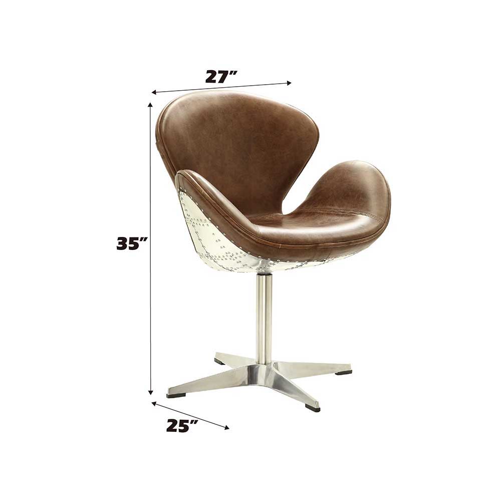 Brancaster - Accent Chair With Swivel - Retro Brown Top Grain Leather & Aluminum, alternate view 4 with metal