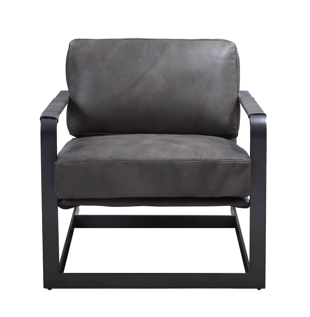 Locnos - Accent Chair - Gray Top Grain Leather & Black, product view with cotton fabric