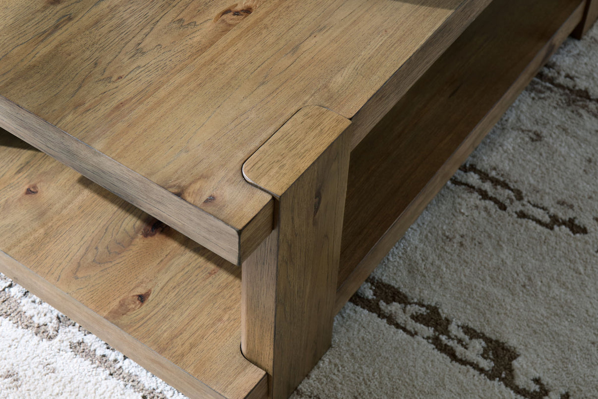 Flangren - Rectangular Cocktail Table - Light Brown, alternate view 6 with wood construction