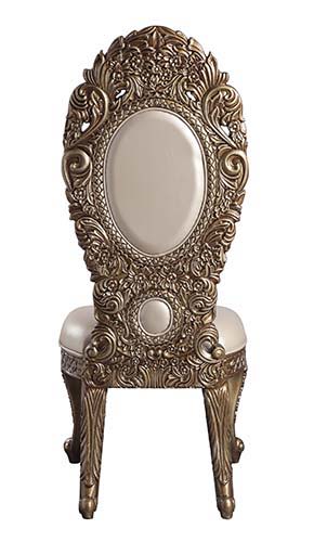 Constantine - Side Chair (Set of 2) - Synthetic Leather , Brown & Gold, alternate view 2 with wood construction