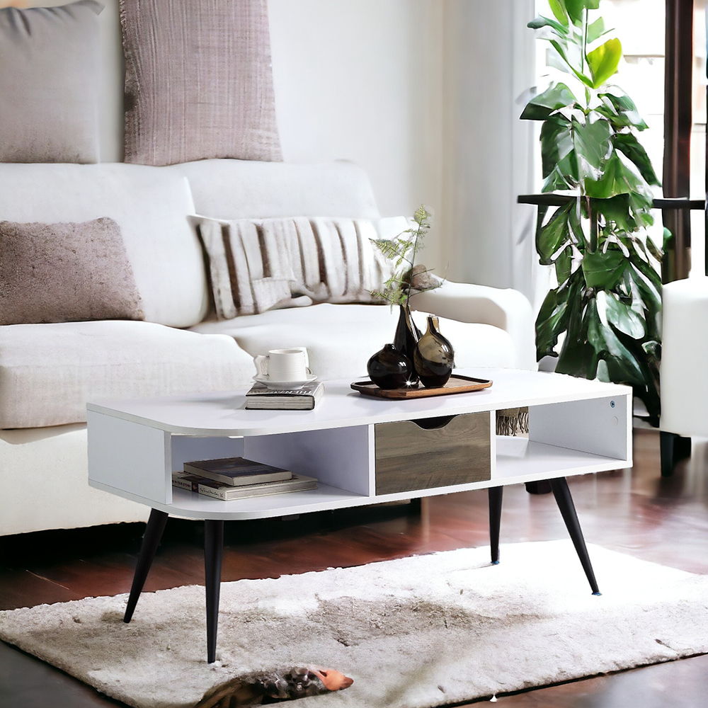 Halima - Coffee Table - White & Black, alternate view 4 with wood construction
