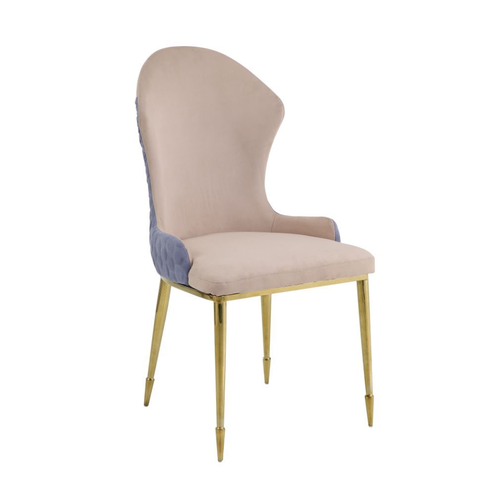 Caolan - Side Chair (Set of 2) - Tan, Lavender Fabric & Gold, product view with metal