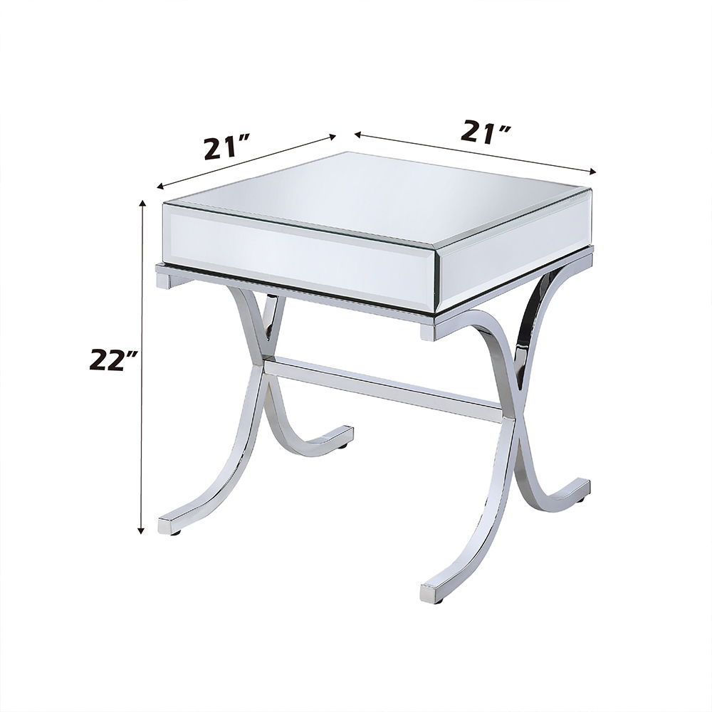 Yuri - End Table - Mirrored & Chrome, alternate view 4 with wood construction