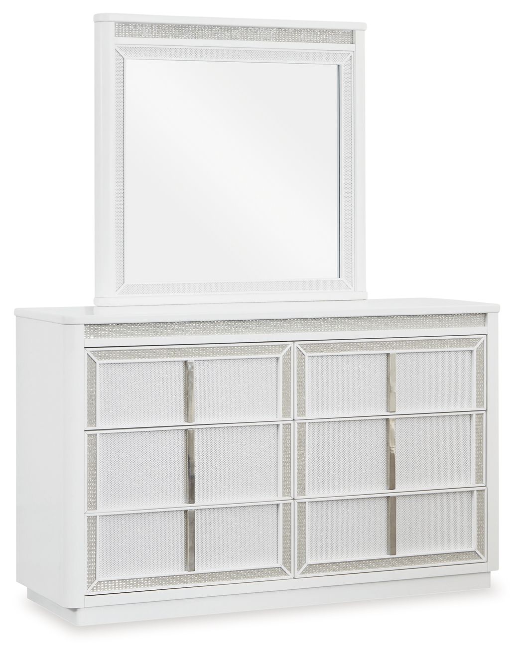 Chalanna - Dresser And Mirror - White, product view with solid wood