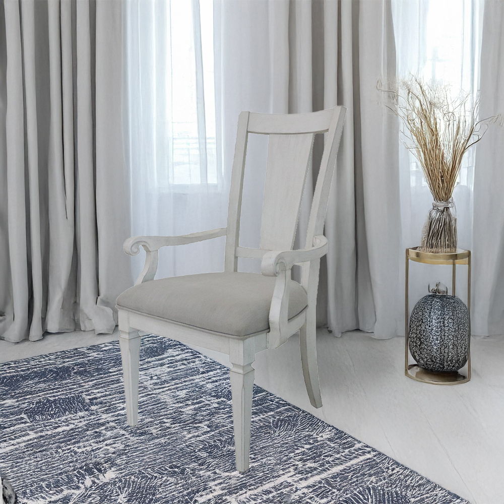 Katia - Arm Chair (Set of 2) - Light Gray Linen & Weathered White, alternate view 5 with wood construction