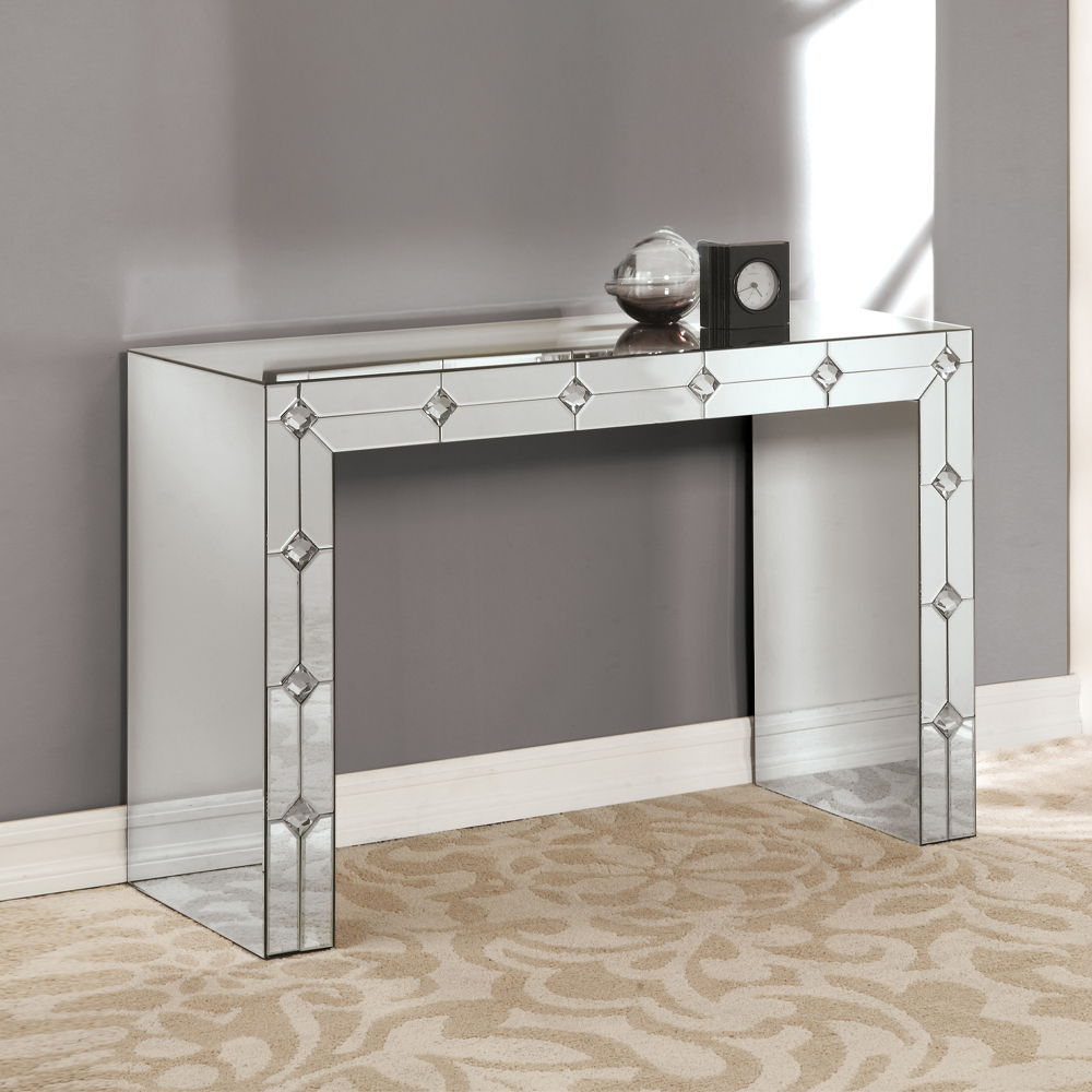 Hessa - Console Table - Mirrored & Faux Rhinestone, alternate view 4 with wood construction