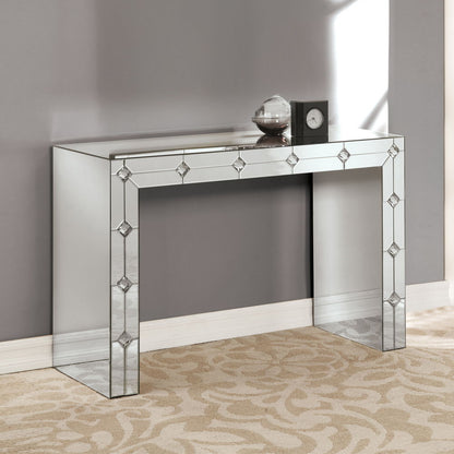Hessa - Console Table - Mirrored & Faux Rhinestone, alternate view 4 with wood construction