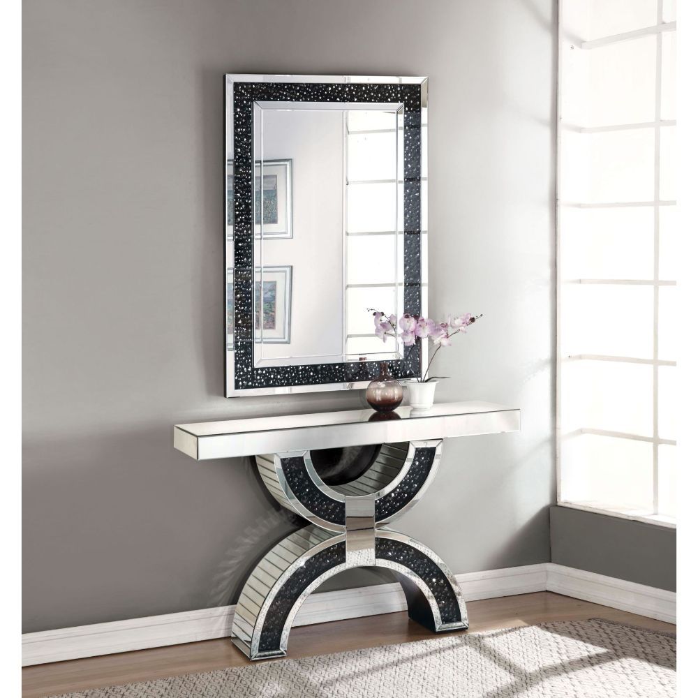 Nysa - Console Table With Faux Crystals - Mirrored, alternate view 6 with wood construction
