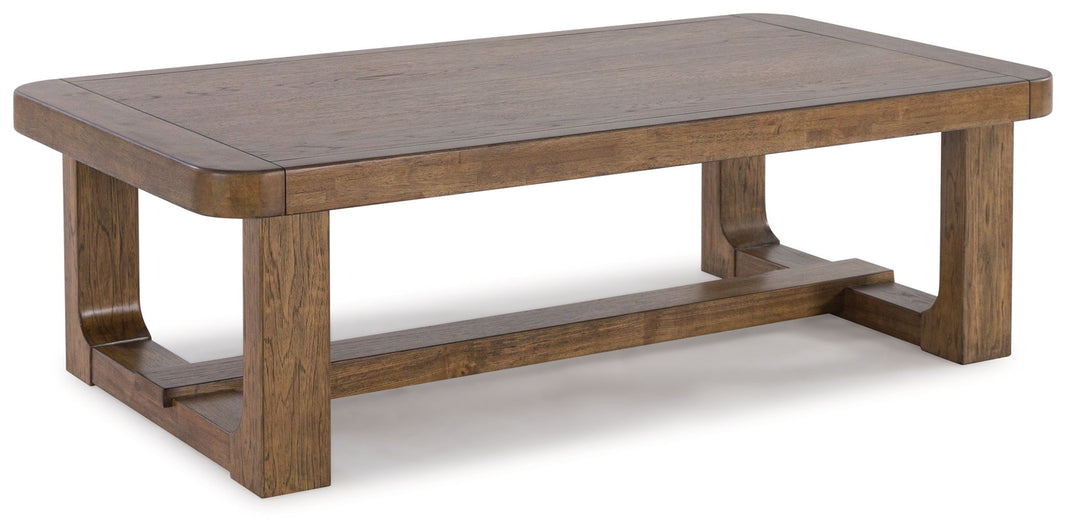Cabalynn - Rectangular Cocktail Table - Light Brown, product view with solid wood