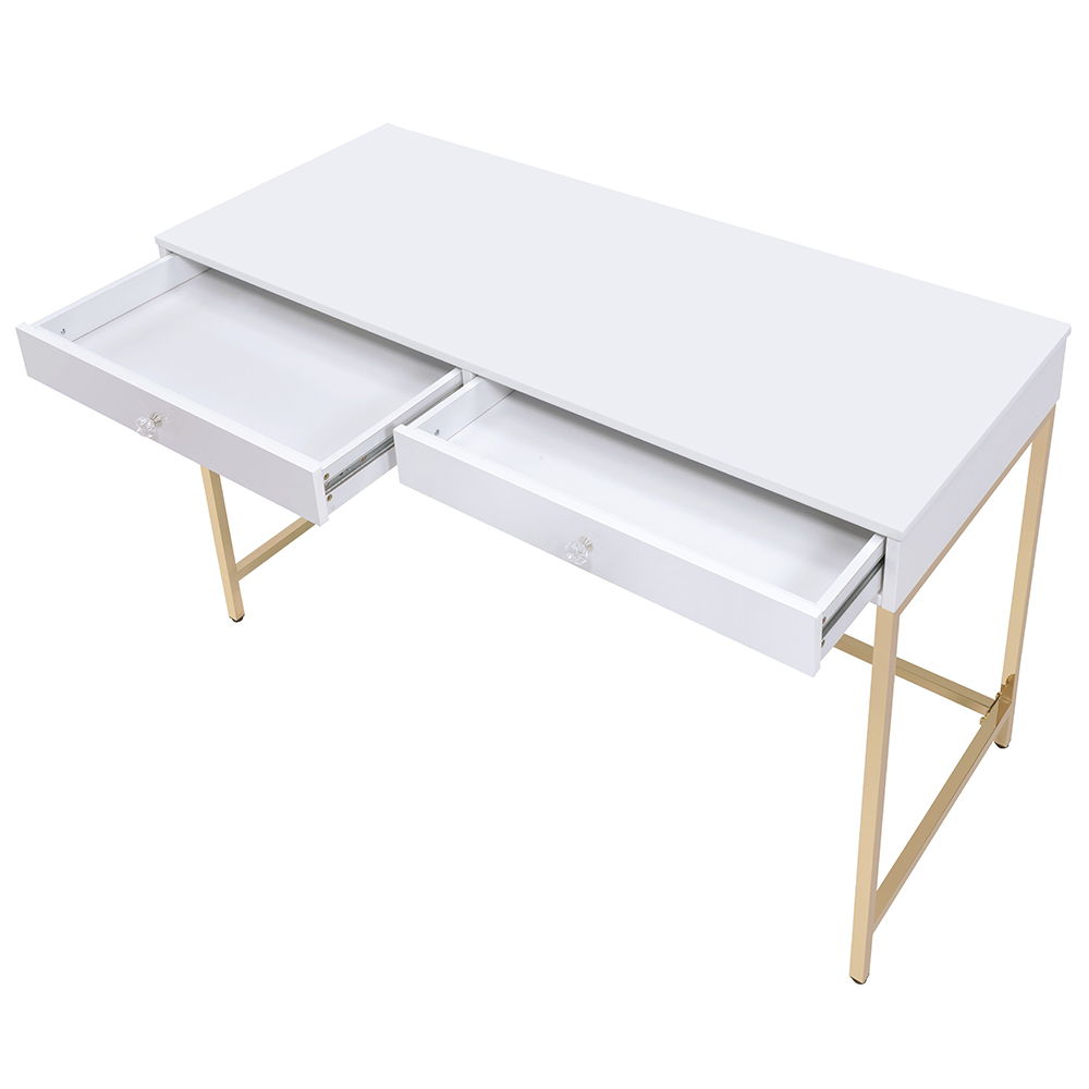 Ottey - Vanity Desk (Same 92540) - White High Gloss & Gold, alternate view 4 with wood construction
