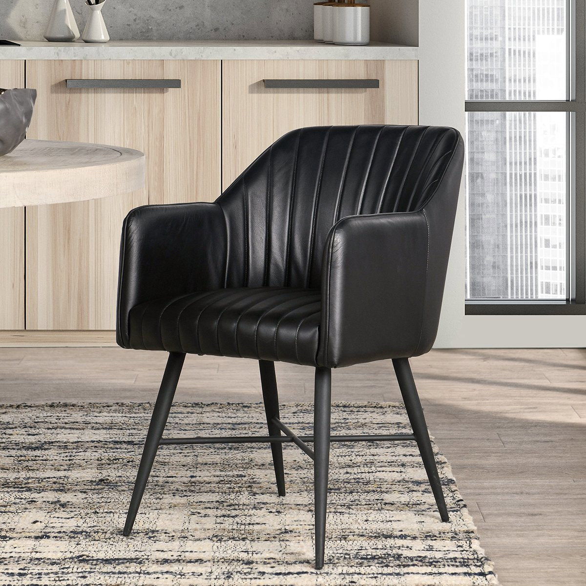 Leon - Leather Dining Chair - Midnight Raven, alternate view 4