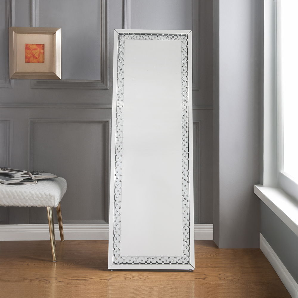 Nysa - Floor Mirror - Mirrored & Faux Crystals, alternate view 4 with wood construction