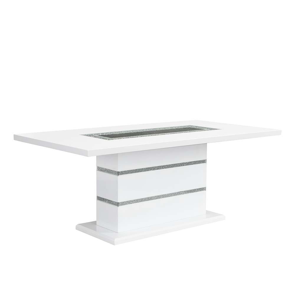 Elizaveta - Dining Table With Pedestal Base - Faux Crystal Diamonds & White High Gloss, alternate view 3 with glass