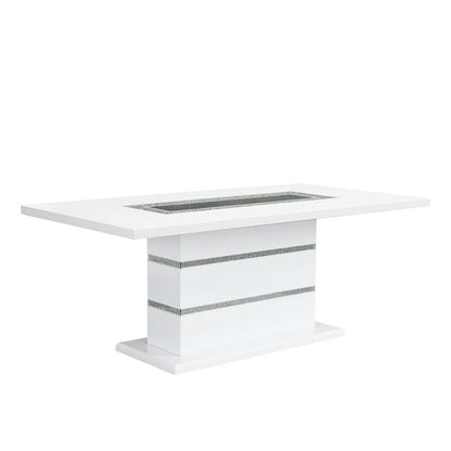 Elizaveta - Dining Table With Pedestal Base - Faux Crystal Diamonds & White High Gloss, alternate view 3 with glass