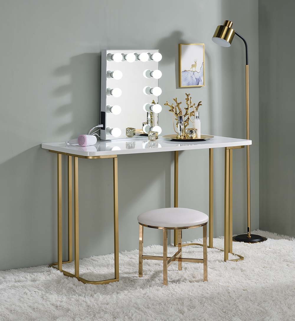 Estie - Vanity Desk (Same 93102) - White & Gold, alternate view 4 with metal