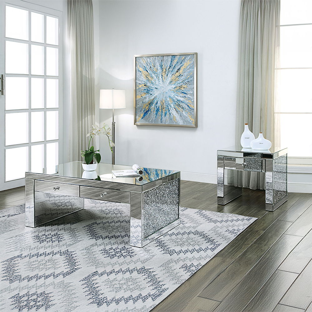 Noralie - 24" Square End Table - Mirrored & Faux Diamonds, alternate view 7 with wood construction