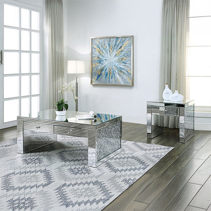 Noralie - 24" Square End Table - Mirrored & Faux Diamonds, alternate view 7 with wood construction