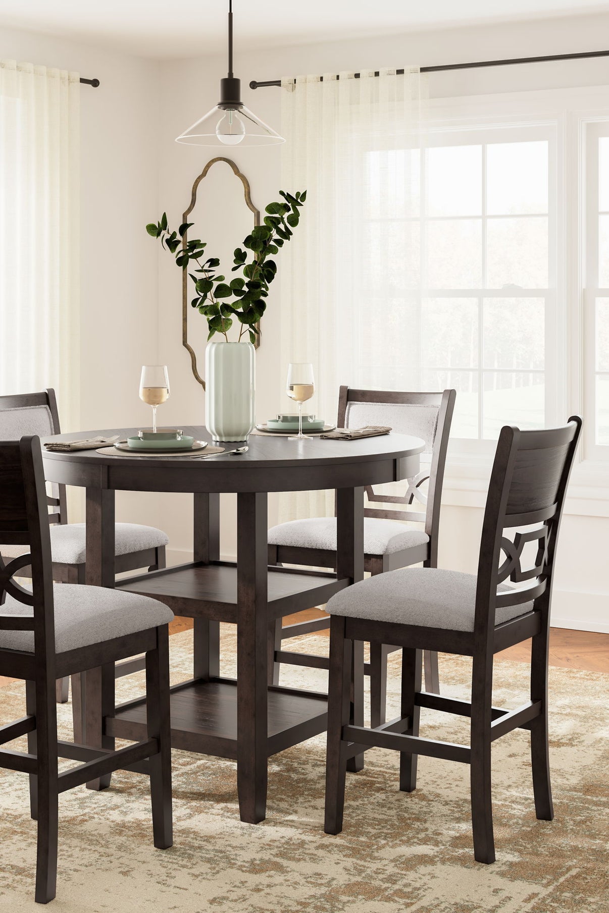 Langwest - Dining Room Counter Table Set (Set of 5) - Brown, alternate view 3 with polyester fabric