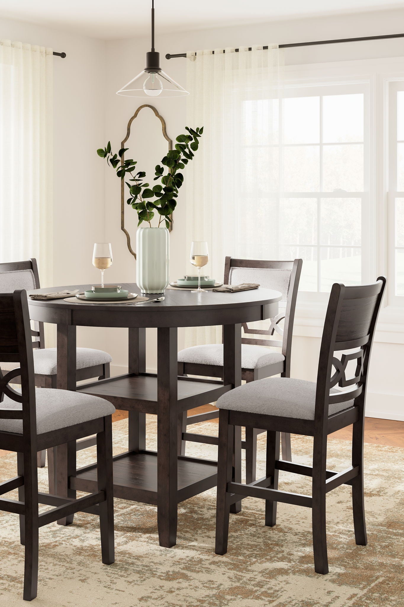Langwest - Dining Room Counter Table Set (Set of 5) - Brown, alternate view 3 with polyester fabric