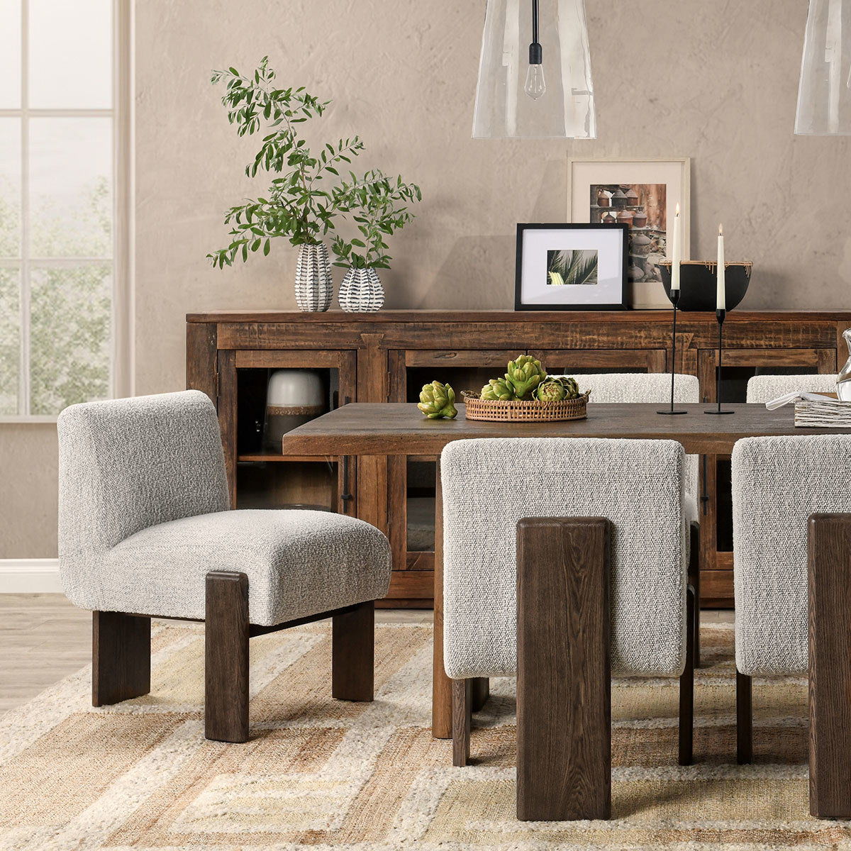 Chelsea - Upholstered Dining Chair - Pixel Ivory, alternate view 5 with wood construction
