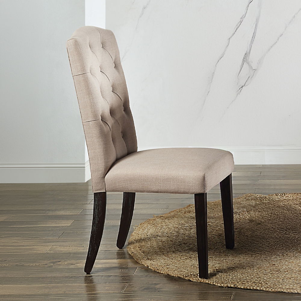 Gerardo - Side Chair (Set of 2) - Beige Linen & Weathered Espresso, product view with wood construction