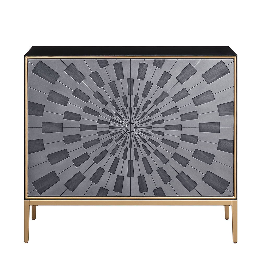 Quilla - Console Cabinet - Black, Gray & Brass, alternate view 4 with wood construction