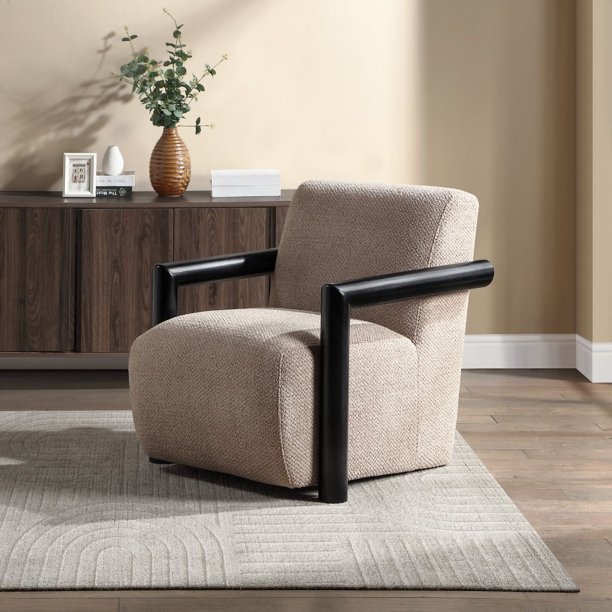 Jetta - Accent Chair - Latte & Black, alternate view 6 with linen fabric