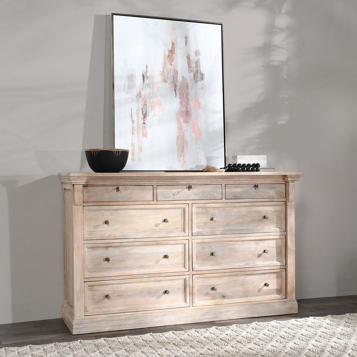 Adelaide - 9 Drawer Dresser - Natural Cream Wash, alternate view 4 with wood construction