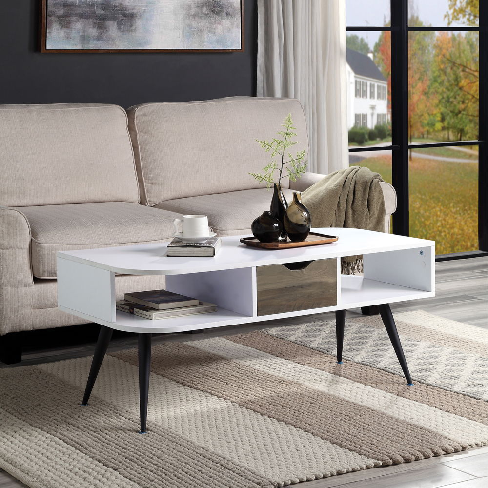 Halima - Coffee Table - White & Black, product view with wood construction