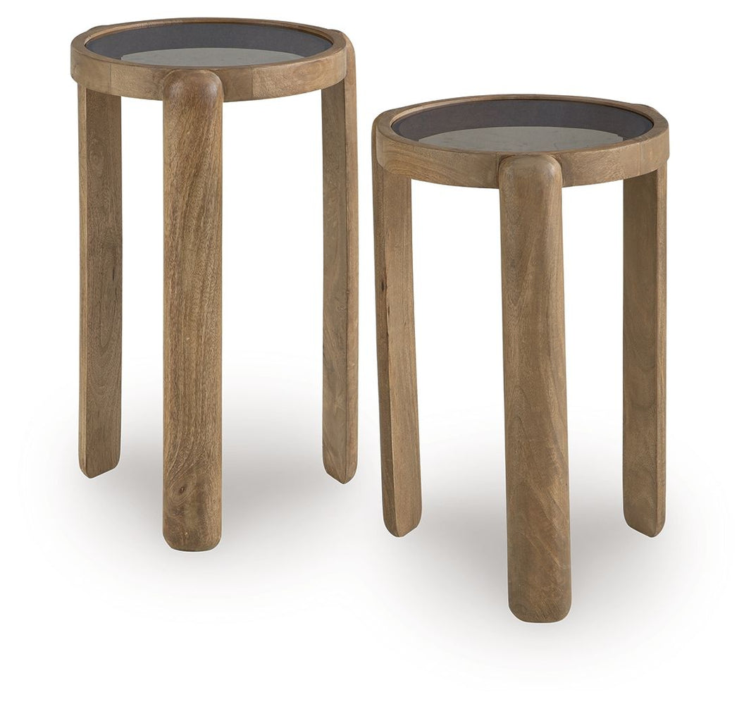 Jossor - Accent Table Set (Set of 2) - Light Brown, product view with wood construction