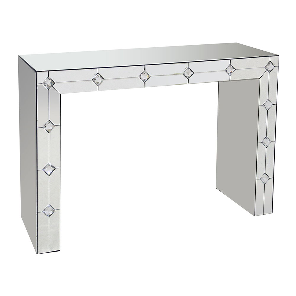 Hessa - Console Table - Mirrored & Faux Rhinestone, product view with wood construction
