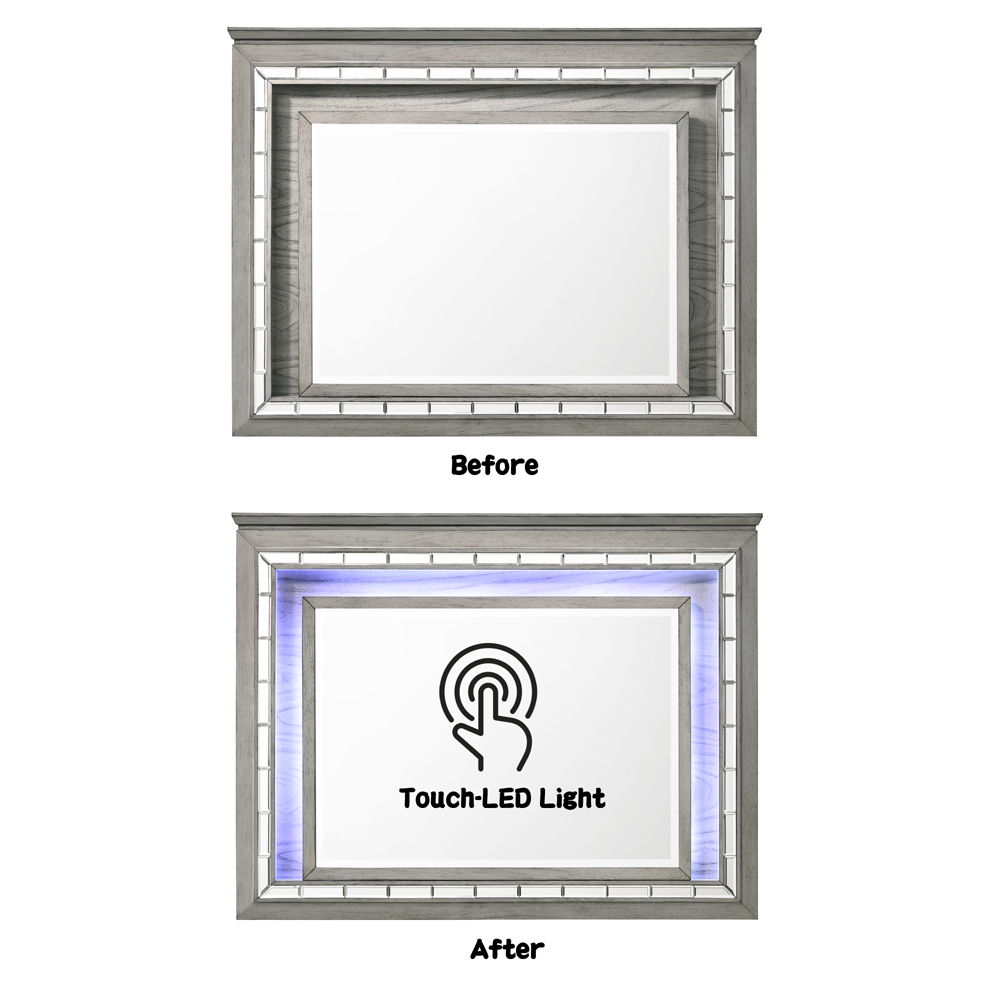 Antares - Mirror With LED - Light Gray Oak, alternate view 4 with wood construction