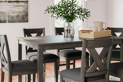 Caitbrook - Rect Drm Counter Table Set (Set of 7) - Gray, alternate view 6 with polyester fabric