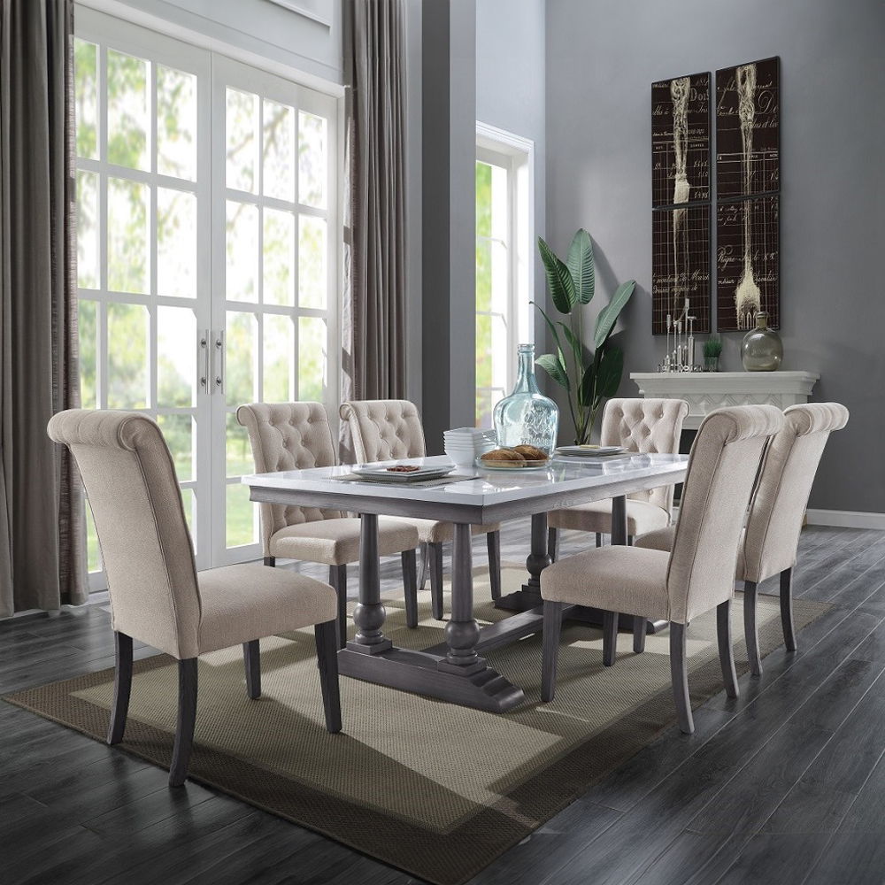 Yabeina - Dining Table - Marble Top Top & Gray Oak, alternate view 6 with wood construction
