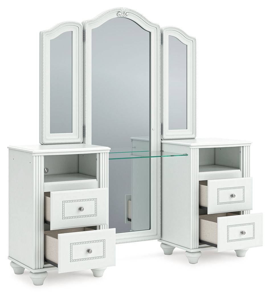 Kozlani - Vanity With Mirror - White, alternate view 6 with linen fabric