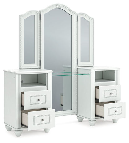 Kozlani - Vanity With Mirror - White, alternate view 6 with linen fabric