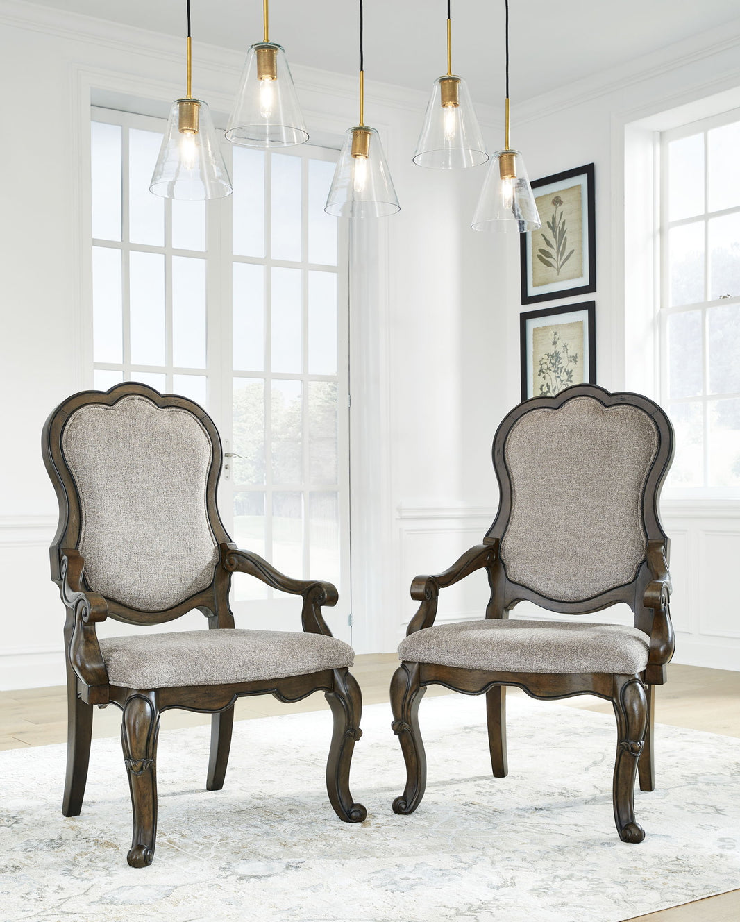 Maylee - Dining Upholstered Arm Chair (Set of 2) - Dark Brown, product view with polyester fabric
