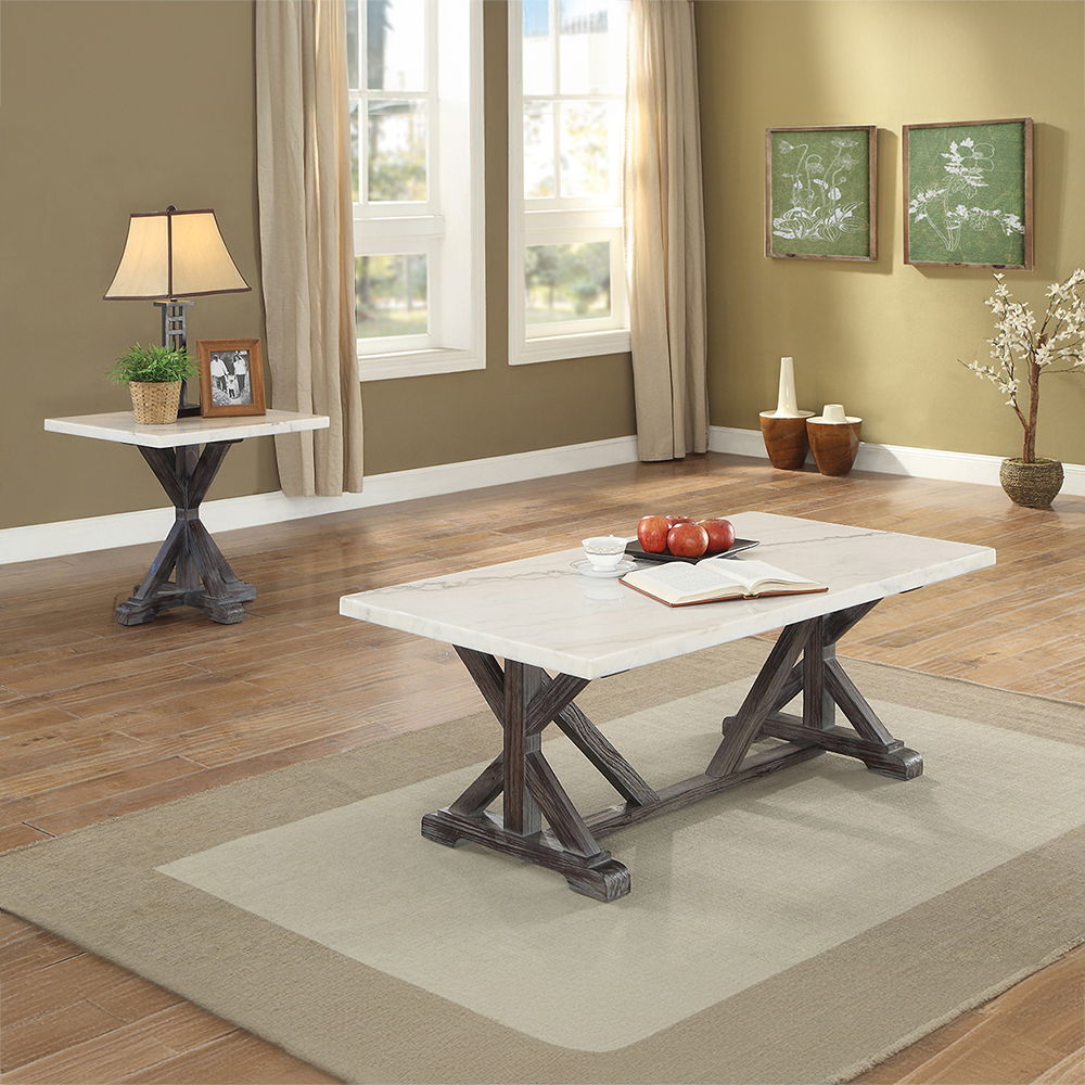 Romina - Coffee Table - White Marble Top & Weathered Espresso, alternate view 4 with wood construction