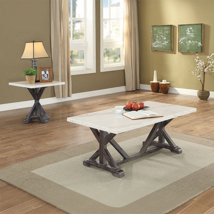 Romina - Coffee Table - White Marble Top & Weathered Espresso, alternate view 4 with wood construction