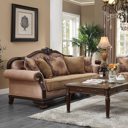 Chateau De Ville - Sofa With 5 Pillows (Same Lv01588) - Fabric & Espresso, alternate view 5 with wood construction
