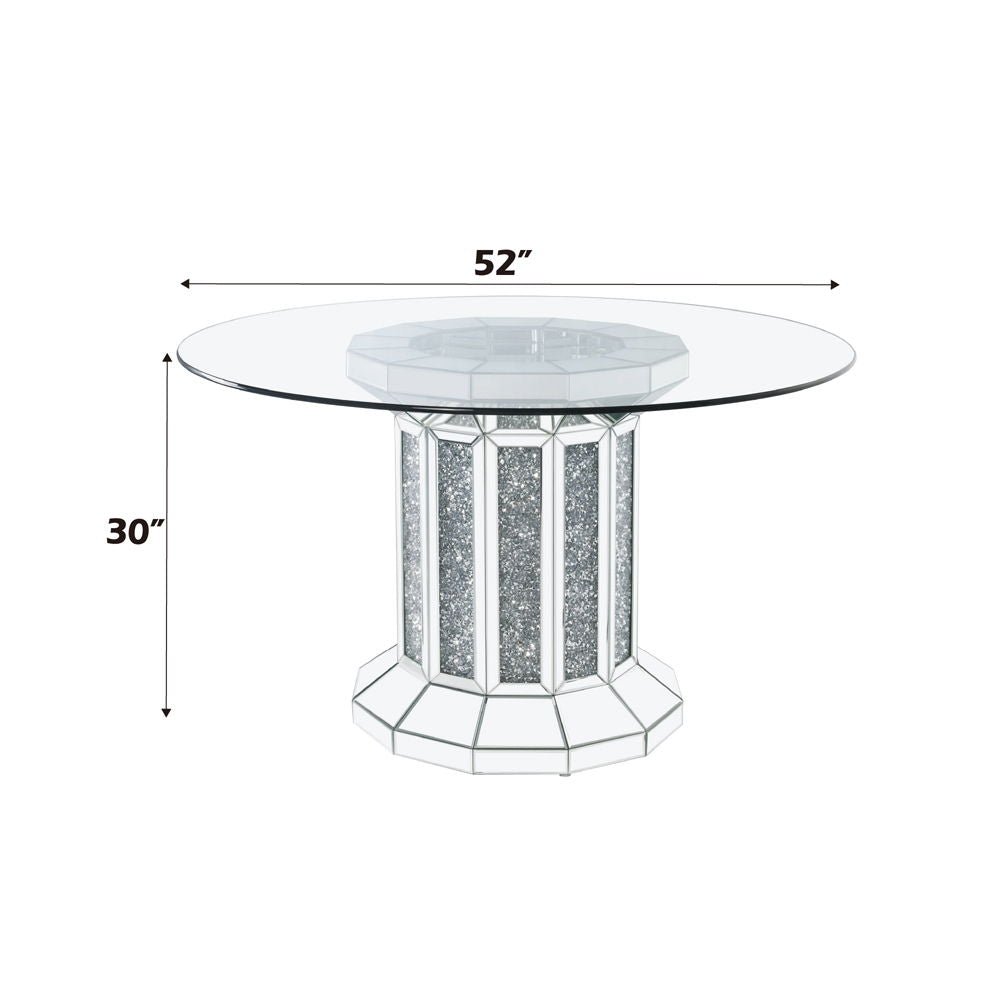 Noralie - Dining Table - Clear Glass Top & Mirrored & Faux Diamonds, alternate view 5 with wood construction