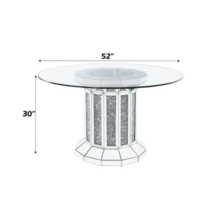 Noralie - Dining Table - Clear Glass Top & Mirrored & Faux Diamonds, alternate view 5 with wood construction