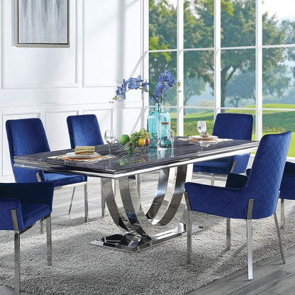 Cambrie - Dining Table With Engineered Stone Top - Engineered Stone Top & Mirrored, alternate view 5 with velvet upholstery