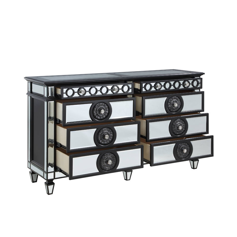 Varian II - Dresser - Mirrored, Black & Sliver, alternate view 3 with wood construction