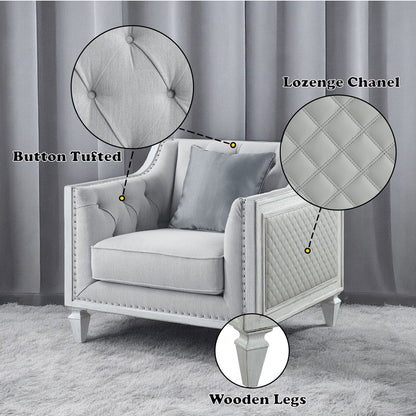 Katia - Chair With Pillow - Light Gray Linen & Weathered White