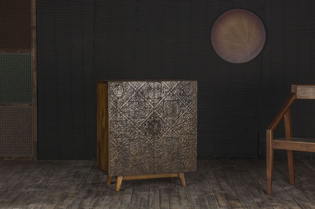 Calvary - Console Table - Gray Stone & Walnut, product view with wood construction
