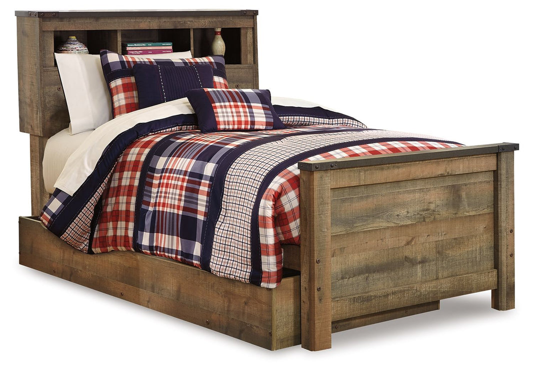 Trinell - Twin Bookcase Bed With 1 Large Storage Drawer - Brown, product view with engineered wood